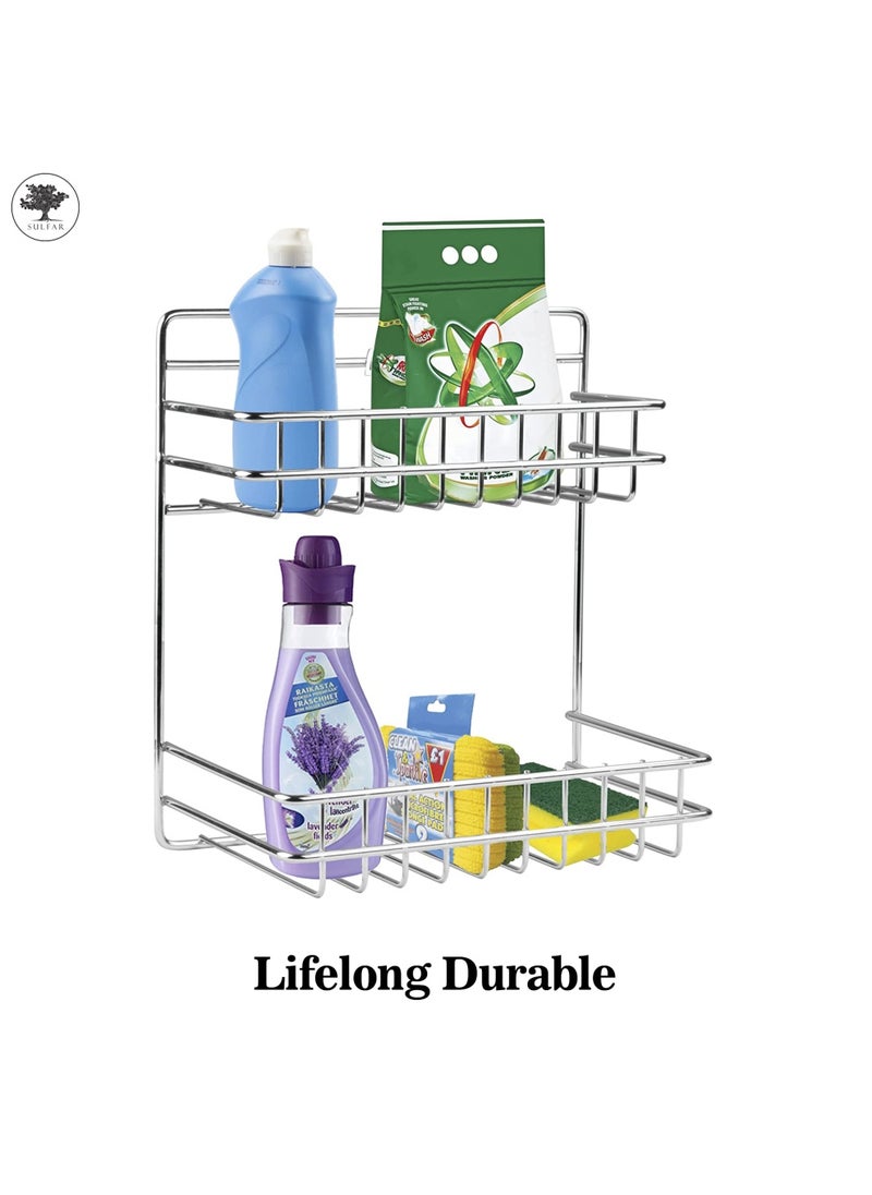 sulfar - Stainless Steel Kitchen and Bathroom Wall Stand Shelf Shelves Rack Holder Accessories Chrome Finish (2 Layer) Silver - Image 1