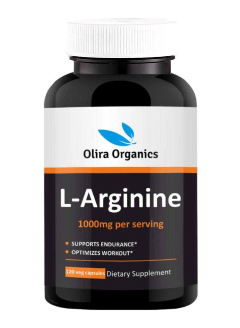 Olira Organics L-Arginine 1000mg 120 Veg Capsules | Supports Endurance & Optimize Workout  - Image 1