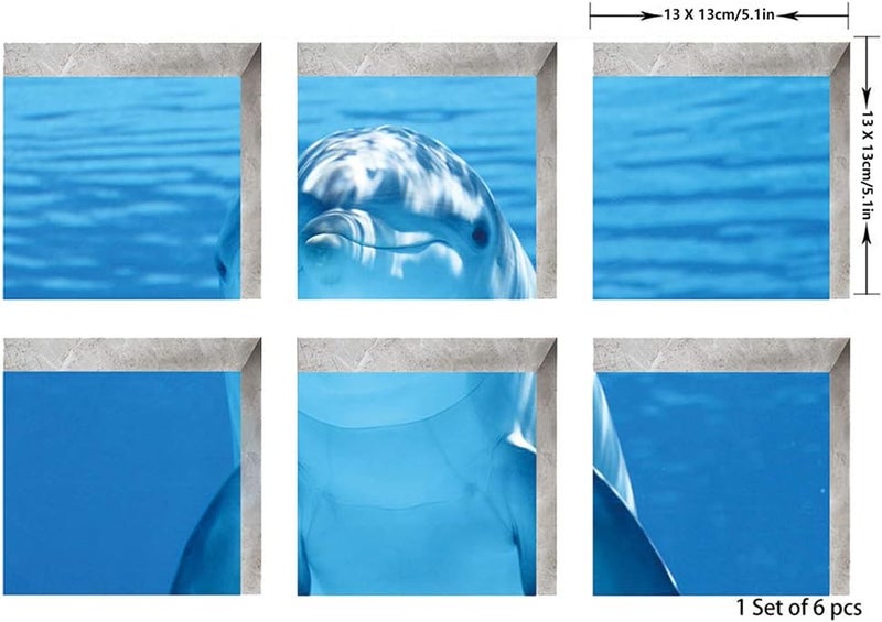 ChezMax Non Slip Bathtub Stickers, Adhesive Anti Slip Shower Floor Stickers Bath Tub Decals Treads Safety Waterproof Bathtub Grip Appliques Tattoos, 6 Pcs 3D Dolphin Blue Pattern, Square 5.9" X 5.9" - Image 2