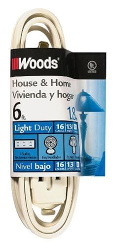 Woods Light Duty Extension Cord, 6Ft, 16 Gauge, SPT-2, 3 Outlet Cube Tap, Indoor Cord, White, 0600W - Image 1