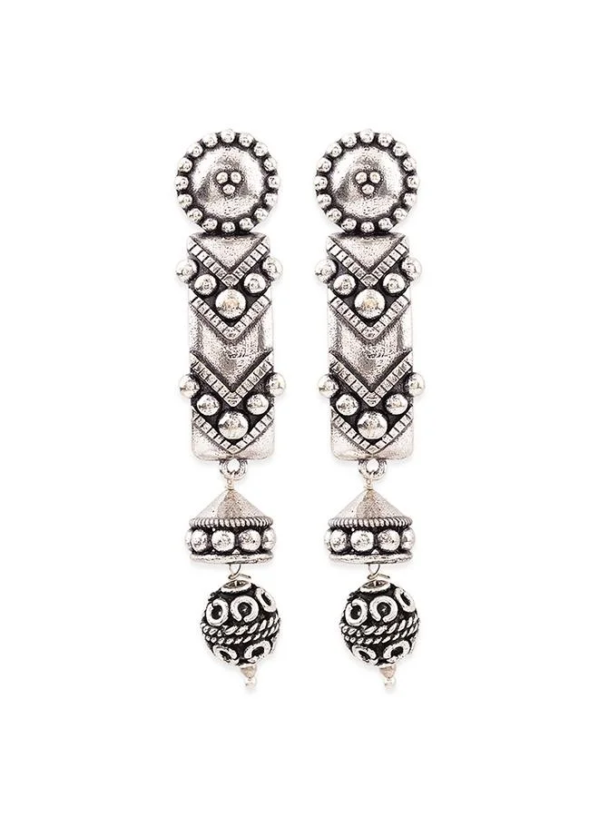 فويلا أقراط فضة مؤكسدة طويلة على شكل كرة رافا