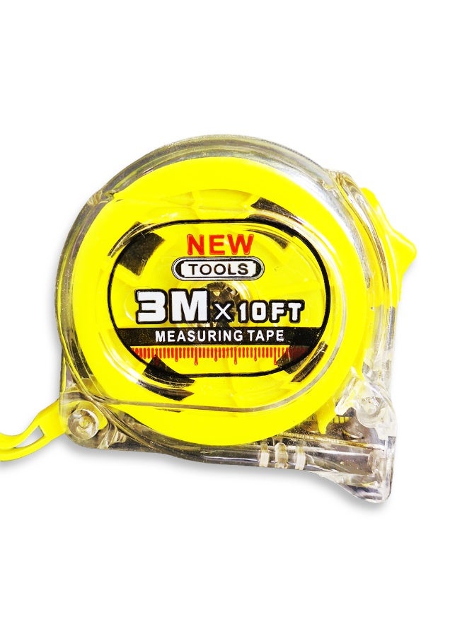 Measuring tape 3m length , made of reinforced plastic and rubber, automatic locking that easily holds the tape in place, strong magnetic tip, clear and easy to read graduations, equipped with a hand lanyard for easy carrying and mobility while working. - Image 1