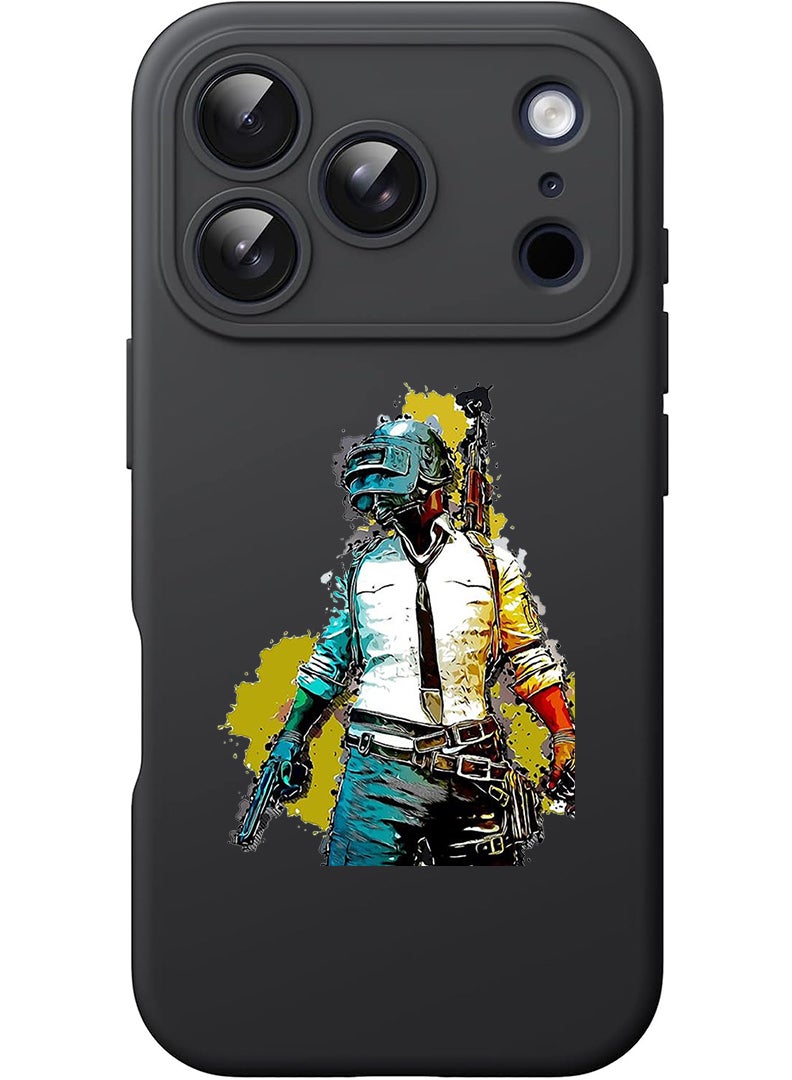 Theodor Protective Slim Fit Case Liquid Silicone Cover with Full Body Protection Anti-Scratch Shockproof Case For Apple iPhone 17 Pro (Black) Pubg - Image 1