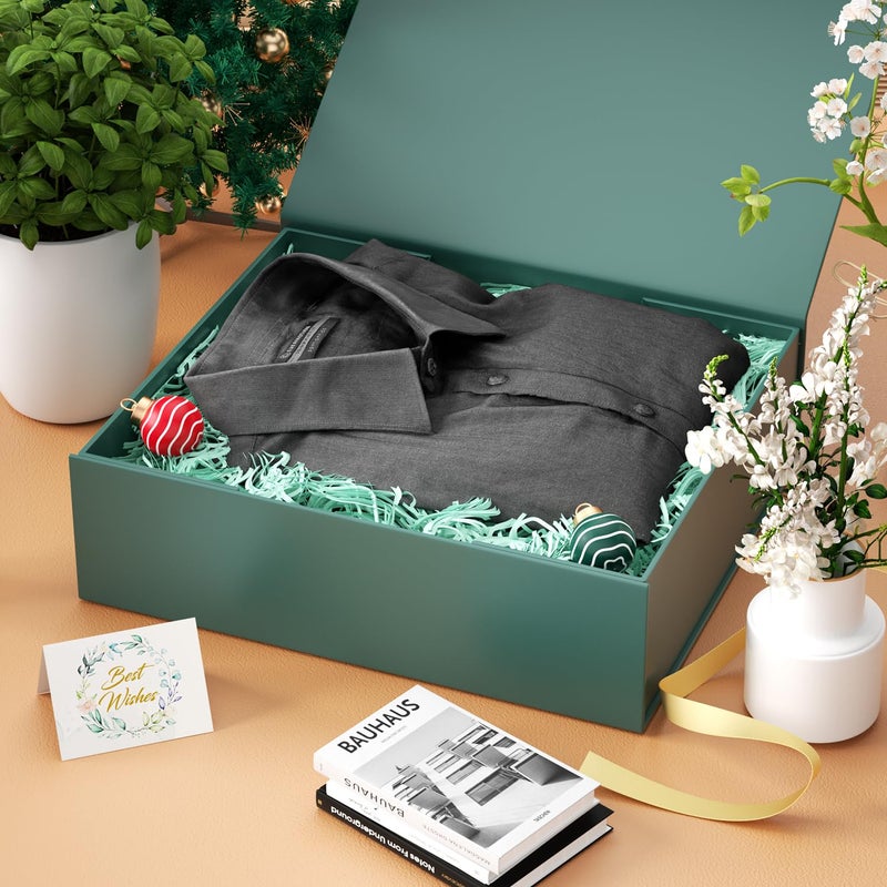 PSHVYM Gift Boxes with Lids, 11.5x7.8x3 In Forest Green Gift Box for Presents Magnetic Closure for T-Shirts, Gloves, Scarves, Books, Baby Clothes, Clothing Gift Wrap, Contains Card, Ribbon (5PACK) - Image 5