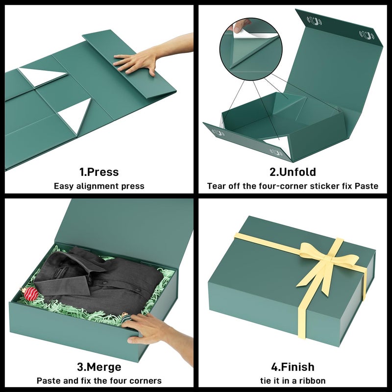 PSHVYM Gift Boxes with Lids, 11.5x7.8x3 In Forest Green Gift Box for Presents Magnetic Closure for T-Shirts, Gloves, Scarves, Books, Baby Clothes, Clothing Gift Wrap, Contains Card, Ribbon (5PACK) - Image 4