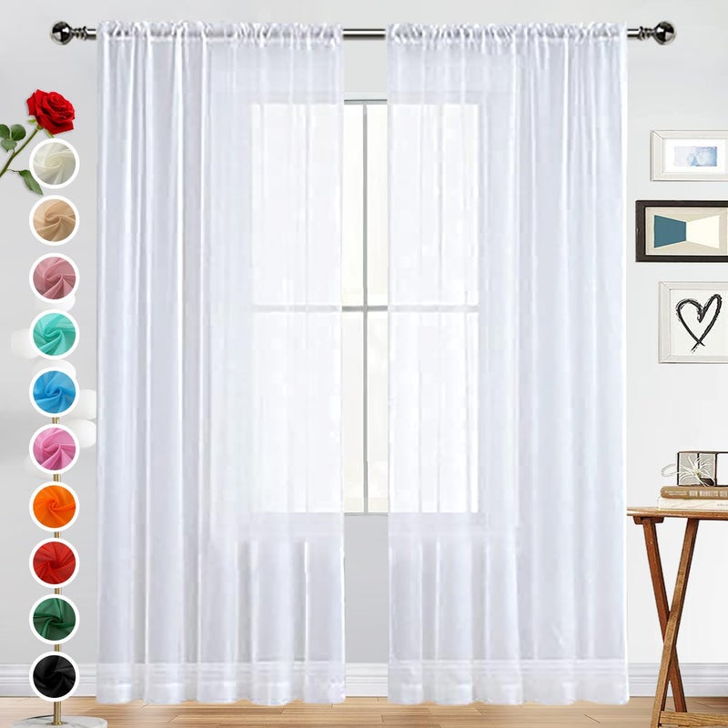 SpaceDresser Basic Rod Pocket Sheer Voile Window Curtain Panels White 1 Pair 2 Panels 52 Width 95 Inch Long for Kitchen Bedroom Children Living Room YardWhite52 W x 96 L