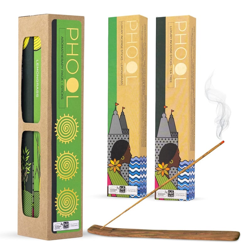 PHOOL LUXURY INCENSE PHOOL LUXURY INCENSE Pack Of 2 Natural Incense Sticks Aromatherapy Pack 80 Organic Agarbatti Sticks Tea Tree Lemongrass Special Navratri Gudi Padwa Pack Free Wooden Stand - Image 1
