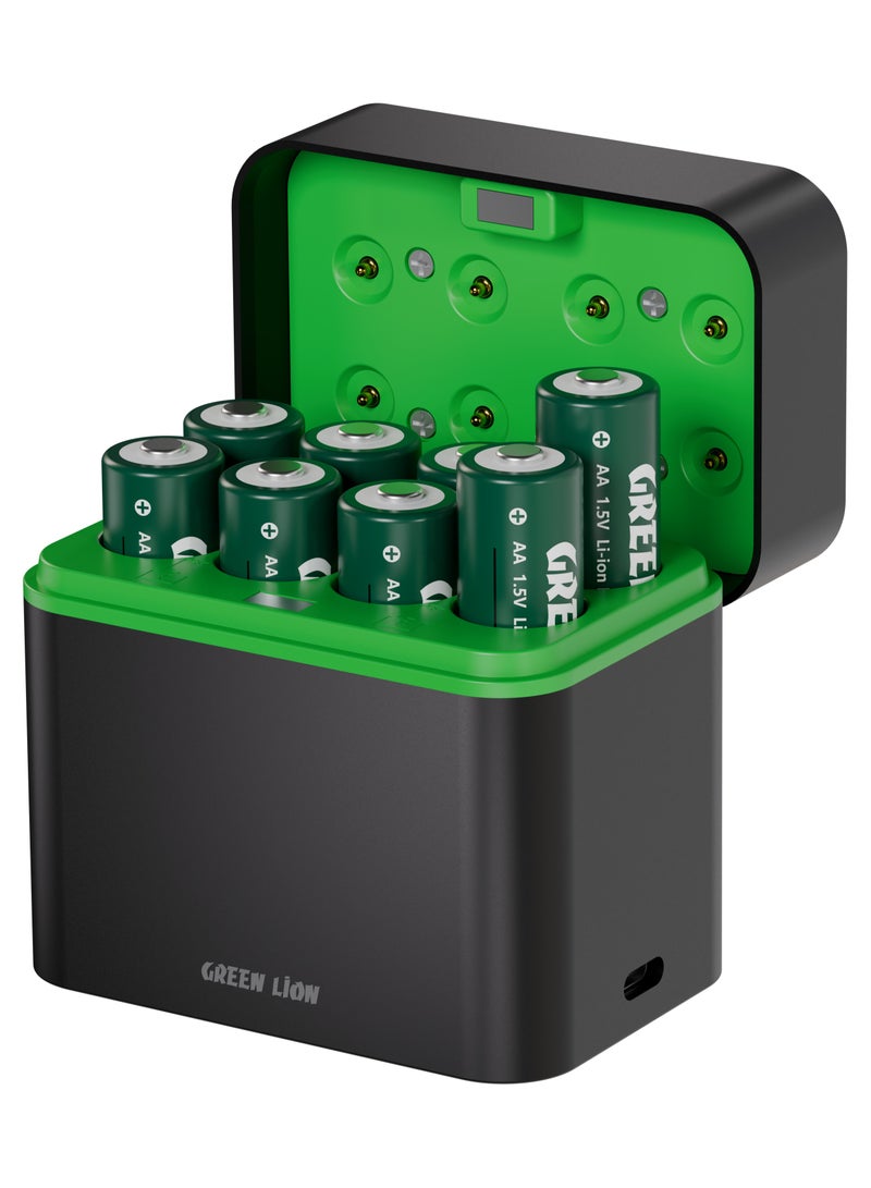 GREEN LION Rechargeable AA Batteries 8-Pack with USB-C Charging Dock 1970mAh 1.5V Li-ion 1200 Cycles GRB-11 - Image 1
