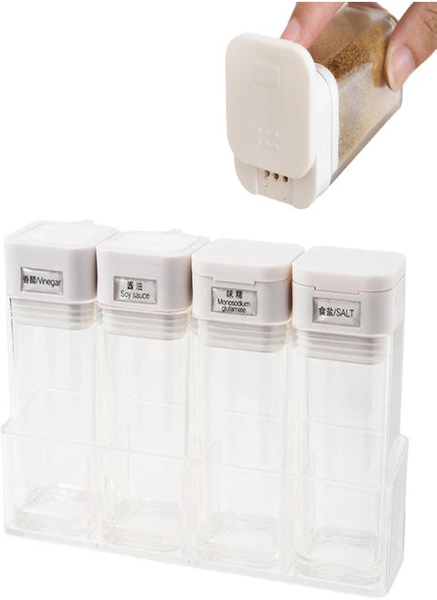 Kitchen Condiment Containers | Visible Seasoning Box Set Of 4 | Portable Home Spice Jars for BBQ Spices Glitters, Powders, Peppers Storage