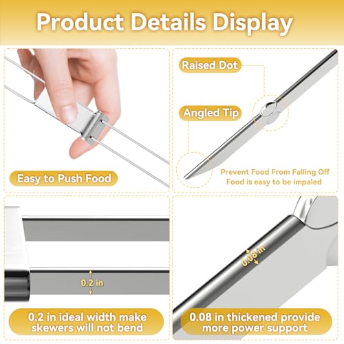 Lucalda Skewers for Grilling- 17 inch (6 Pack) Double Pronged Flat Stainless Steel BBQ Skewer with Push Bar- Kabob Skewers Skewer Sticks for Camping or family - Reusable, BBQ Accessories - Image 2