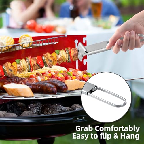 Lucalda Skewers for Grilling- 17 inch (6 Pack) Double Pronged Flat Stainless Steel BBQ Skewer with Push Bar- Kabob Skewers Skewer Sticks for Camping or family - Reusable, BBQ Accessories - Image 5