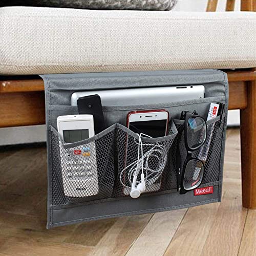 Meeall Bedside Storage Organizer with Pockets, Bedside Caddy, Table Cabinet Storage Organizer, TV Remote Control, Phones, Magazines, Tablets, Accessories, Grey - Image 2