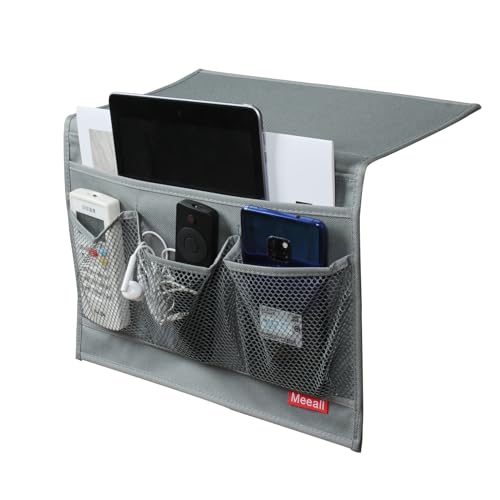 Meeall Bedside Storage Organizer with Pockets, Bedside Caddy, Table Cabinet Storage Organizer, TV Remote Control, Phones, Magazines, Tablets, Accessories, Grey - Image 1