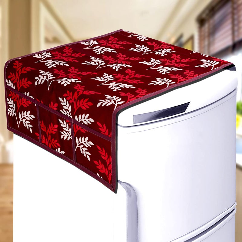 KANUSHI Industries® Fridge Cover for Top/Refrigerator Cover (Color- Maroon)(FRI-SMAL-LEAVES-MAROON-01) - Image 5