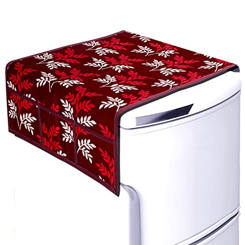 KANUSHI Industries® Fridge Cover for Top/Refrigerator Cover (Color- Maroon)(FRI-SMAL-LEAVES-MAROON-01) - Image 2