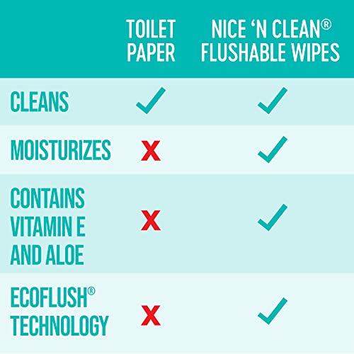 Nice 'N Clean Adult Flushable Wipes (12 x 42 Count) | Personal Cleansing Wipes Made from Plant-Based Fibers | Infused with Aloe & Vitamin E - Image 4