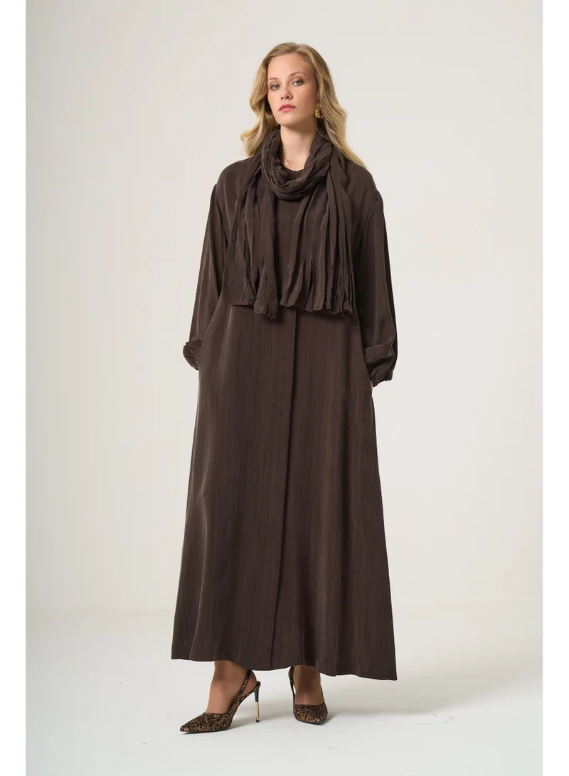 MissWhence  Pleated Maxi Abaya with Matching Scarf for Women | Best Price UAE
