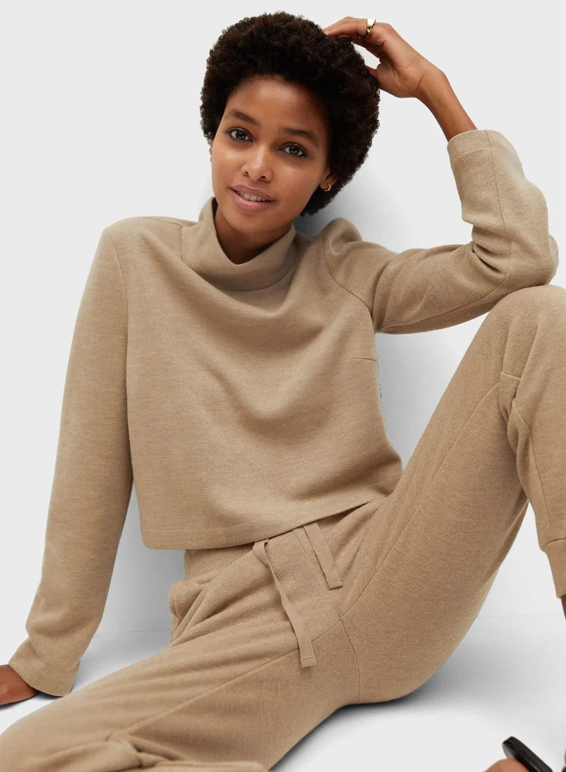 MANGO High Neck Textured T-Shirt