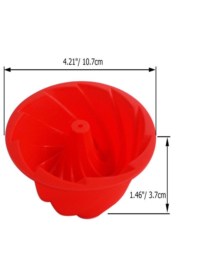 LoveDeal Small Silicone Cake Pan, 4 Inch Fluted Baking Pans, Mini Fluted Tube Spiral Round Molds for DIY Pumpkin Cakes, Jelly, Pudding, Bread, Chocolate, 4pcs, Red - Image 2