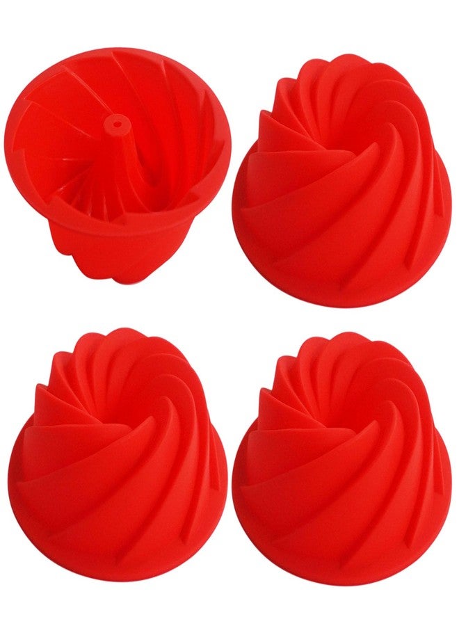 LoveDeal Small Silicone Cake Pan, 4 Inch Fluted Baking Pans, Mini Fluted Tube Spiral Round Molds for DIY Pumpkin Cakes, Jelly, Pudding, Bread, Chocolate, 4pcs, Red - Image 1