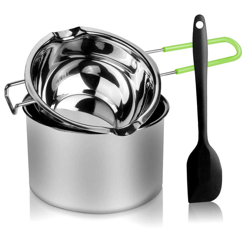 SONGZIMING Double Boiler Pot Set Stainless Steel Melting Pot with Silicone Spatula for Melting Chocolate Soap Wax Candle Making 600ml and 1600mlGreen