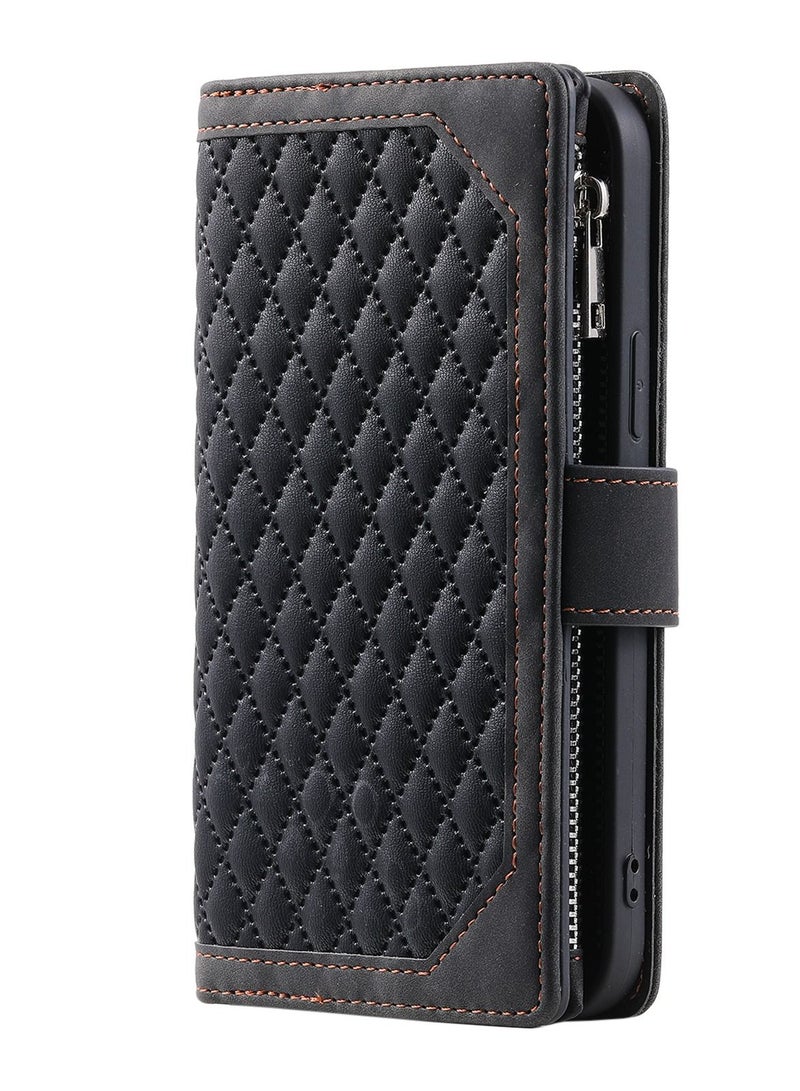 Suteni Zipped Flip Cover Card Slots Leather Phone Case for Samsung - Image 1
