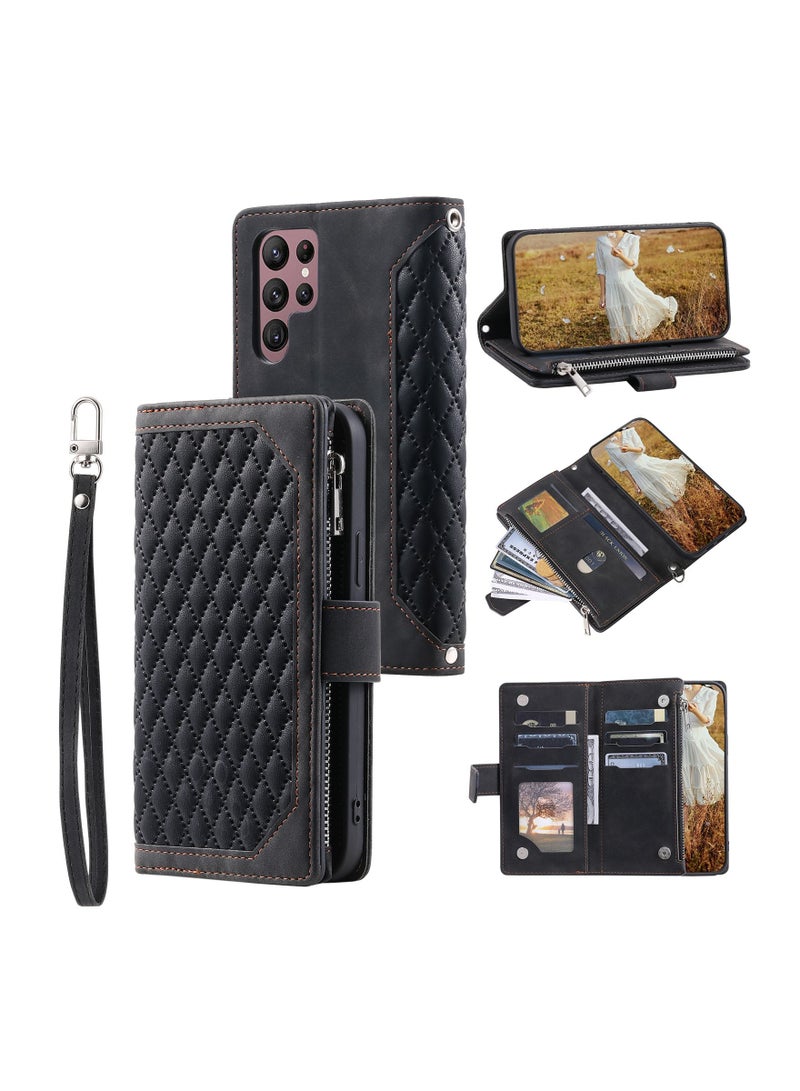 Suteni Zipped Flip Cover Card Slots Leather Phone Case for Samsung - Image 3
