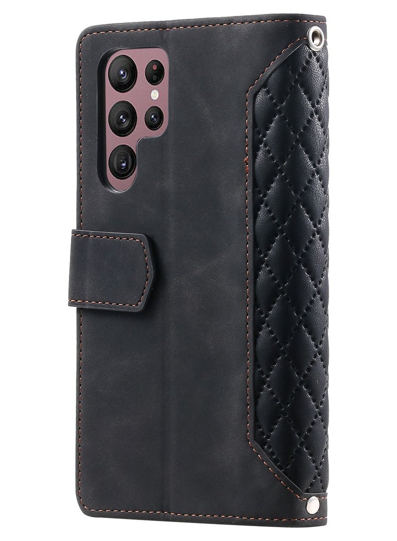 Suteni Zipped Flip Cover Card Slots Leather Phone Case for Samsung - Image 2
