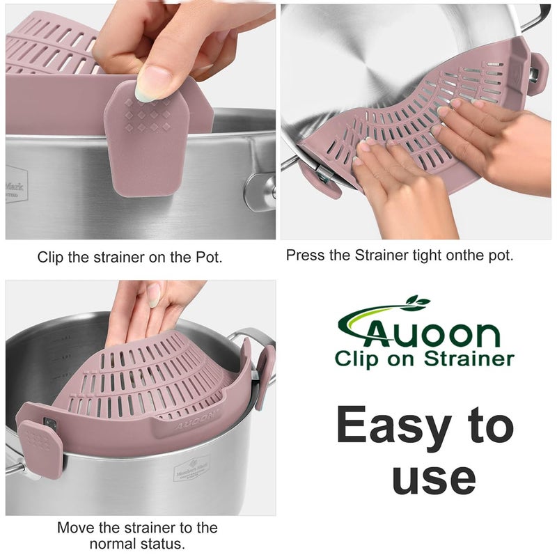 AUOON Large AUOON Clip on Strainer for All Pots and Pans - Oversized Silicone Pot Strainer Family-Style Design Pasta Strainer Kitchen Colander for Spaghetti and Noodles | Dishwasher Safe - Image 4