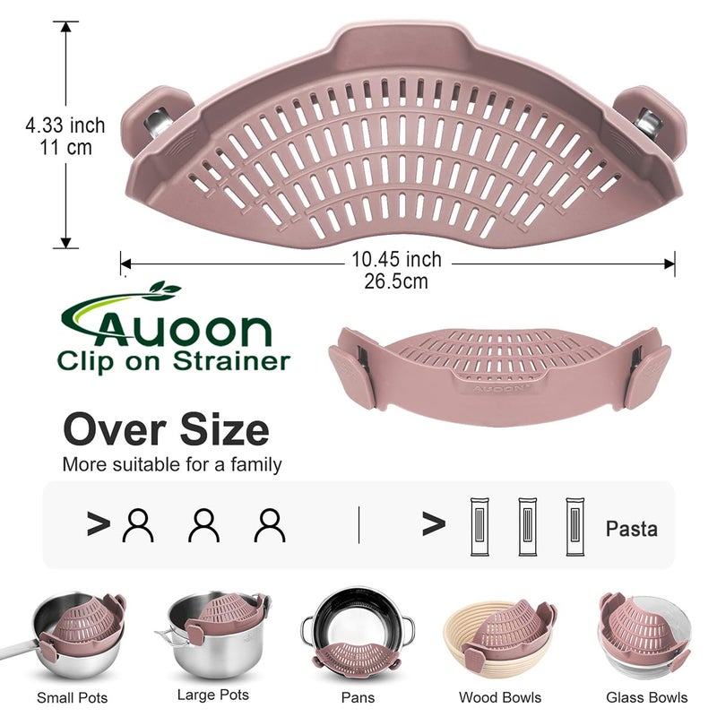 AUOON Large AUOON Clip on Strainer for All Pots and Pans - Oversized Silicone Pot Strainer Family-Style Design Pasta Strainer Kitchen Colander for Spaghetti and Noodles | Dishwasher Safe - Image 3