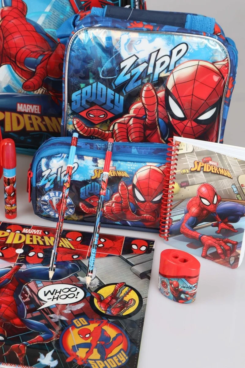 SPIDERMAN Licensed School Lunch Box and Pencil Bag with Water Bottle and Full Stationery Set