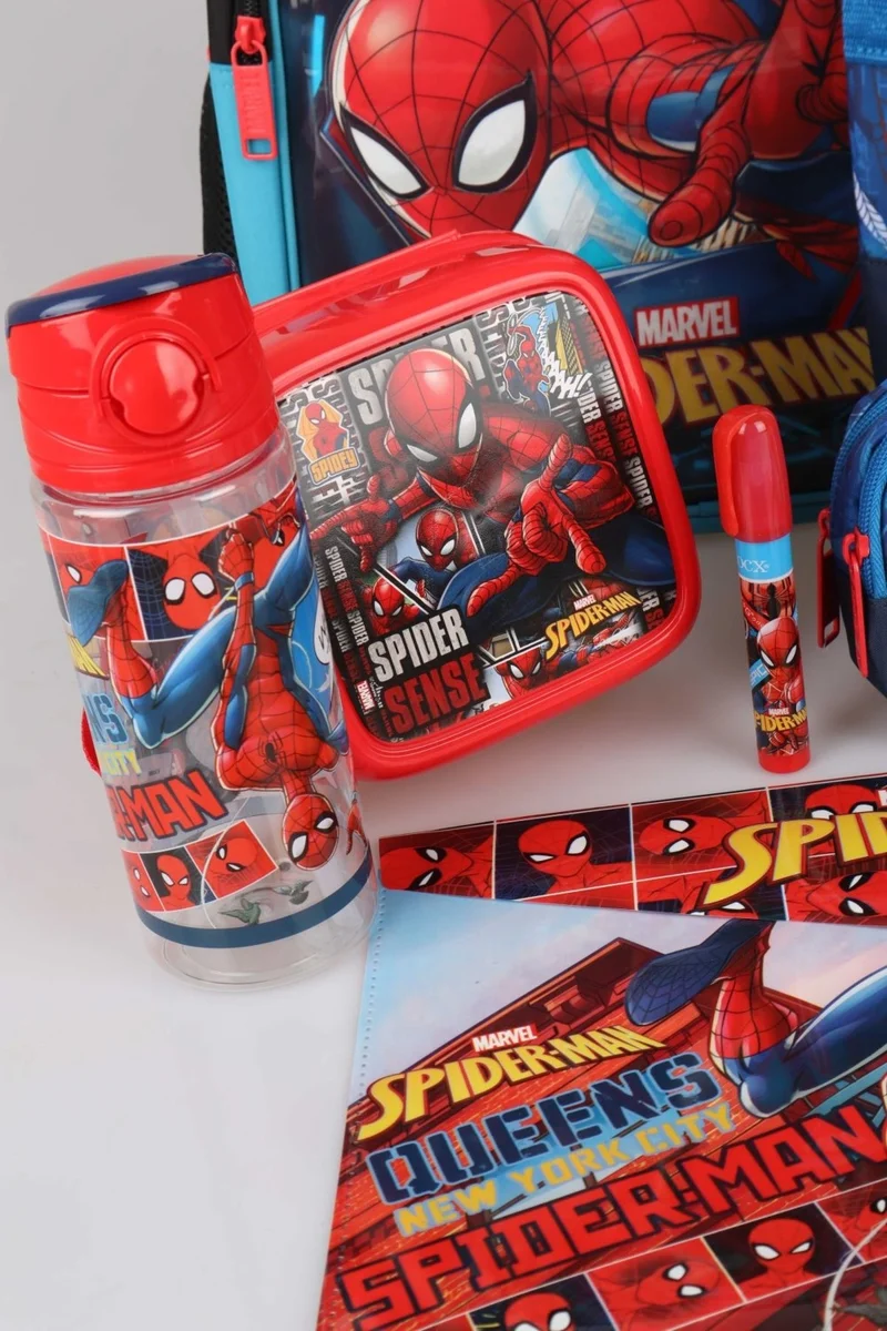 SPIDERMAN Licensed School Lunch Box and Pencil Bag with Water Bottle and Full Stationery Set