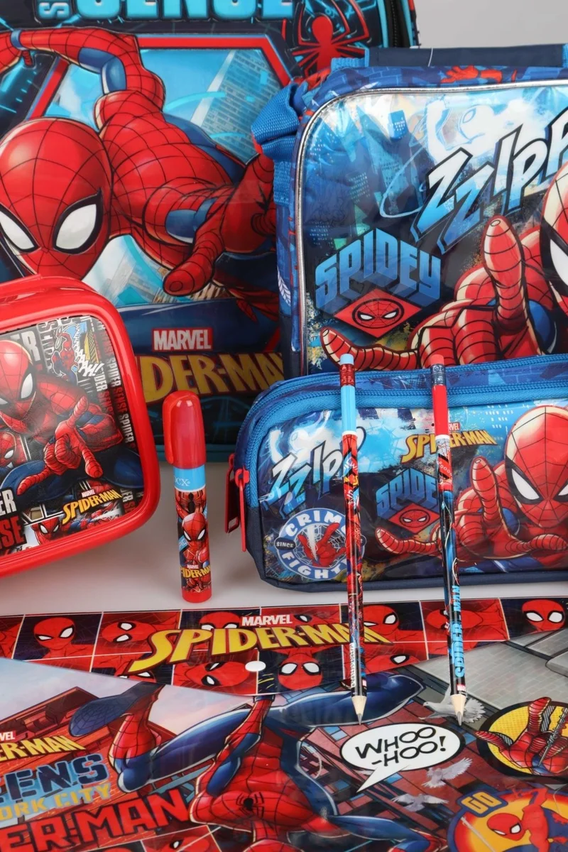 SPIDERMAN Licensed School Lunch Box and Pencil Bag with Water Bottle and Full Stationery Set