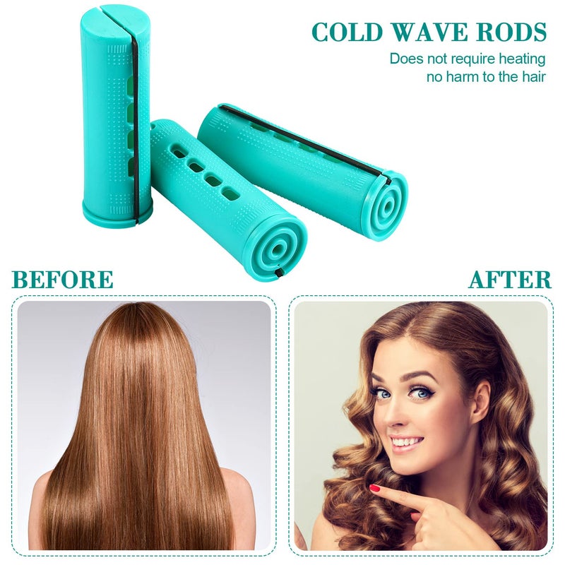 Chuangdi 24 Pcs Hair Perm Rods Plastic Cold Wave Perming Curlers Hair Rollers with Steel Pintail Comb Rat Tail Comb Tools for Hairdressing Styling(Green,0.98 Inches) - Image 3