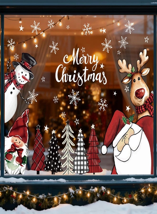 Whaline Large Christmas Window Clings Gnome Santa Snowman Reindeer Xmas Tree Window Decals Double-Sided Windows Stickers for Winter Home Classroom Office Party Decoration, 6 Sheets - Image 1