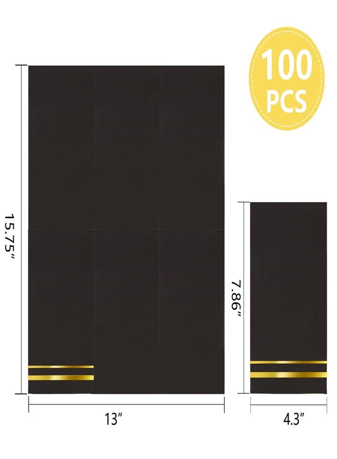 BUCLA 100-Count 3-PlyBlack and Gold Napkins - Black Paper Napkins Disposable Premium Quality - Dinner Napkins Disposable Soft, Absorbent for parties, weddings, Kitchen and New Year Party - Image 2