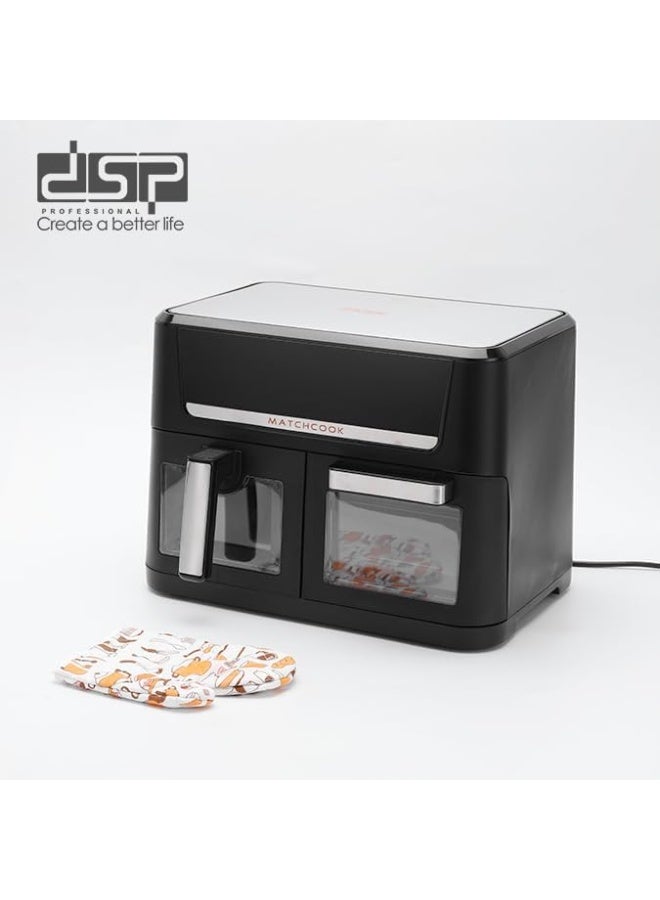 دي اس بي مقلاة هوائية مزدوجة النطاق KB2188 سعة 14 لتر مع نافذة بصرية، فرن مقلاة هوائية 1700 واط مع شاشة لمس LED ملونة لـ 10 اعدادات مسبقة، سلال مزدوجة يتم التحكم فيها بشكل مستقل، مقلاة هوائية سهلة التنظيف - Image 1