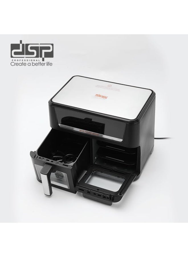 دي اس بي مقلاة هوائية مزدوجة النطاق KB2188 سعة 14 لتر مع نافذة بصرية، فرن مقلاة هوائية 1700 واط مع شاشة لمس LED ملونة لـ 10 اعدادات مسبقة، سلال مزدوجة يتم التحكم فيها بشكل مستقل، مقلاة هوائية سهلة التنظيف - Image 4