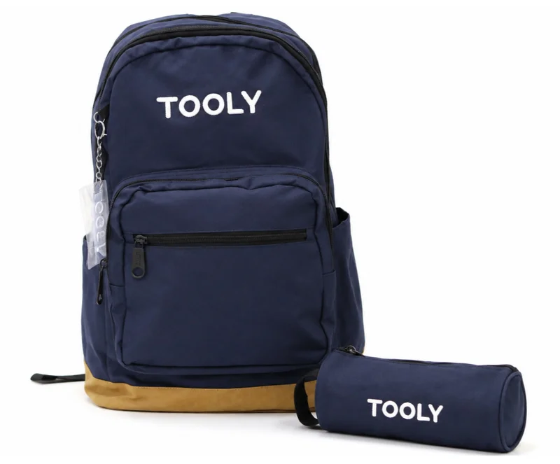 تولي طقم مدرسي TOOLY للأطفال من قطعتين، حقيبة ظهر كحلي وذهبي 44 سم مع مقلمة مطابقة، حقيبة مدرسية خفيفة ومقاومة للماء، مقصورات واسعة، أحزمة كتف قابلة للتعديل وحشوة مريحة للمدرسة والاستخدام اليومي
