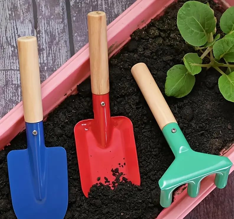 SQUICKLE 3 Piece Gardening Flower Planting Tool Set || Physical & Mental Growth Toy || Gardening Tool with Sturdy Wooden Handle || Garden Kit for Boy and Girl (Garden Tools) - Image 2