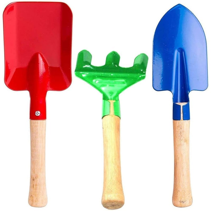 SQUICKLE 3 Piece Gardening Flower Planting Tool Set || Physical & Mental Growth Toy || Gardening Tool with Sturdy Wooden Handle || Garden Kit for Boy and Girl (Garden Tools) - Image 1