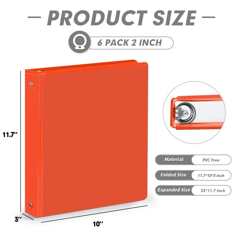 PANDRI 3 Ring Binder 2 Inch, PANDRI 6 Pack 2-Inch Binder Fits Letter Size 8.5'' x 11'' Paper, Versatile Binders for Office Home School, 2 Pockets, Assorted 6 Color - Image 2