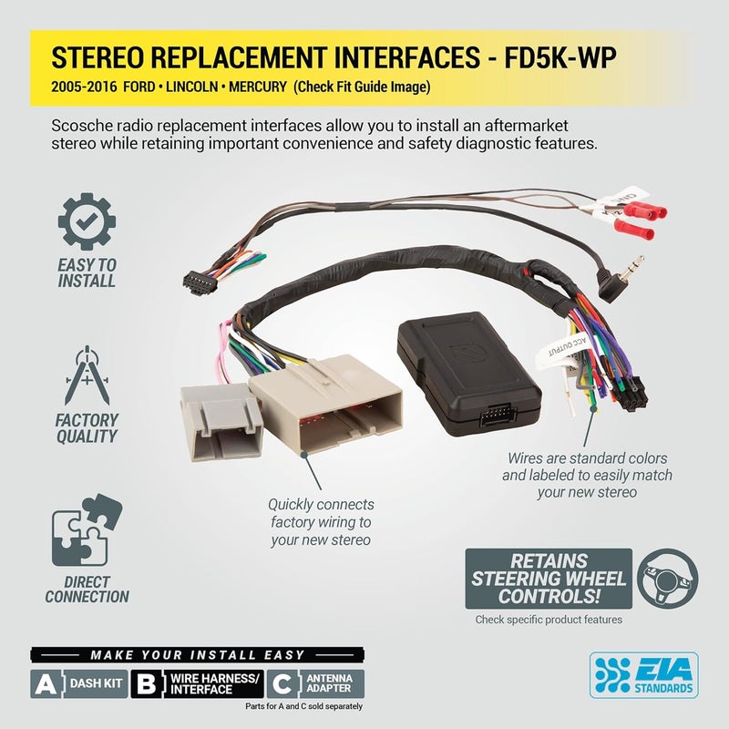 Scosche FD5000SWF Factory Stereo Replacement Interface Adapter for Ford, Lincoln, Mercury (2005-2014) - Image 4