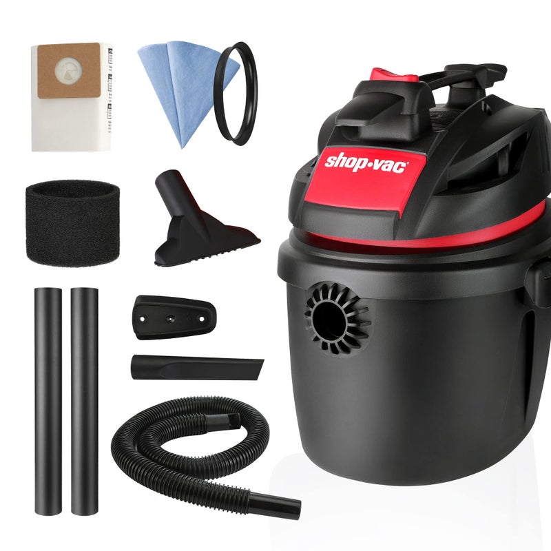 SHOPVAC مكنسة كهربائية محمولة 25 جالون 25 حصان ذروة مبللة وجافة مع حامل حائط ملحقات متعددة الوظائف 5760288