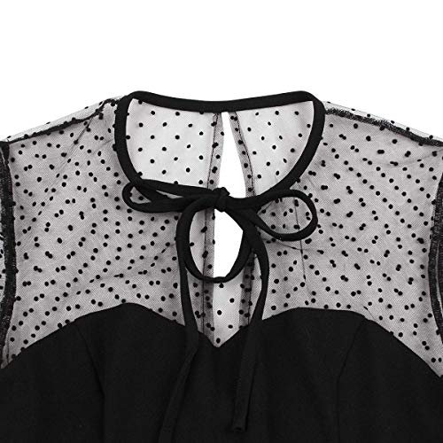 IWEMEK Women's Vintage Illusion Polka Dot Embroidery Keyhole Tie 1950s A-line Cocktail Dress 50s 60s Retro Summer Evening Party Wedding Formal Prom Dance Swing Dresses Black XX-Large - Image 3