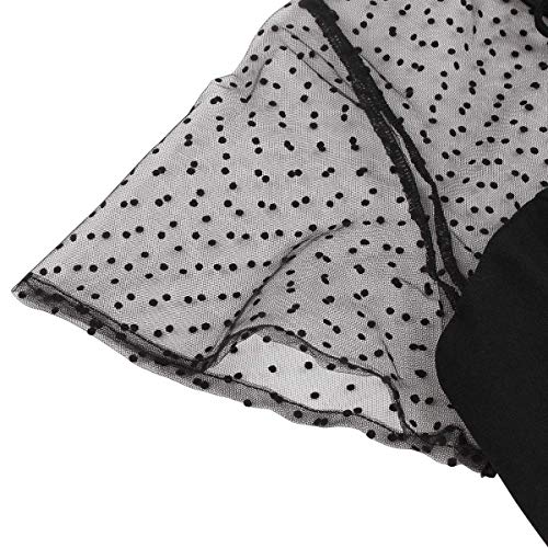 IWEMEK Women's Vintage Illusion Polka Dot Embroidery Keyhole Tie 1950s A-line Cocktail Dress 50s 60s Retro Summer Evening Party Wedding Formal Prom Dance Swing Dresses Black XX-Large - Image 4