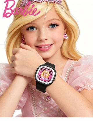 Purple and black square cartoon Barbie doll children's watch, cute silicone strap, suitable for children of all ages, gift watch 2PCS - view 2