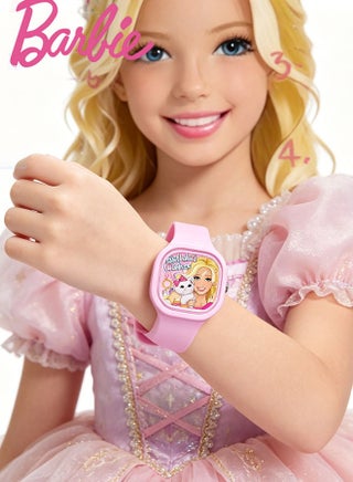 Purple and black square cartoon Barbie doll children's watch, cute silicone strap, suitable for children of all ages, gift watch 2PCS - view 3