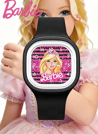 Purple and black square cartoon Barbie doll children's watch, cute silicone strap, suitable for children of all ages, gift watch 2PCS - view 4