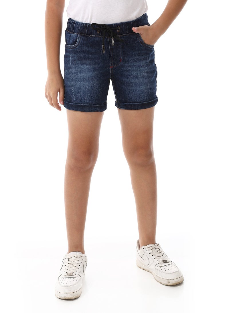 Andora Elastic Waist Boys Cotton Denim Short - Navy Blue - Image 1